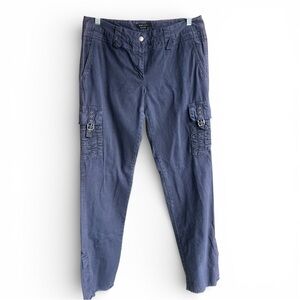 BCBGMaxAzria Blue Straight Leg Pants Cargo Pockets Ankle Zip Sz 12